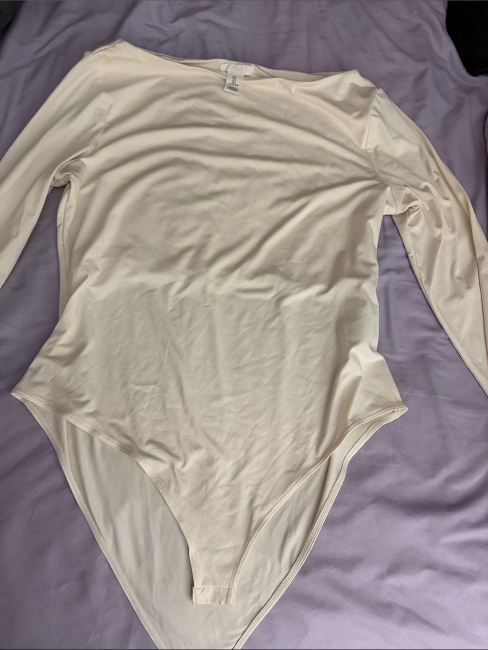 Women's H&M Long Sleeve Scoop Neck Bodysuit - Cream